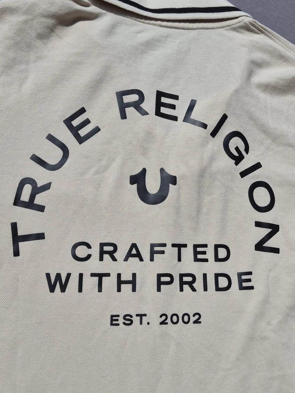 True Religion Men’s Cream Polo with Black Trim Size Large MSRP 69.99